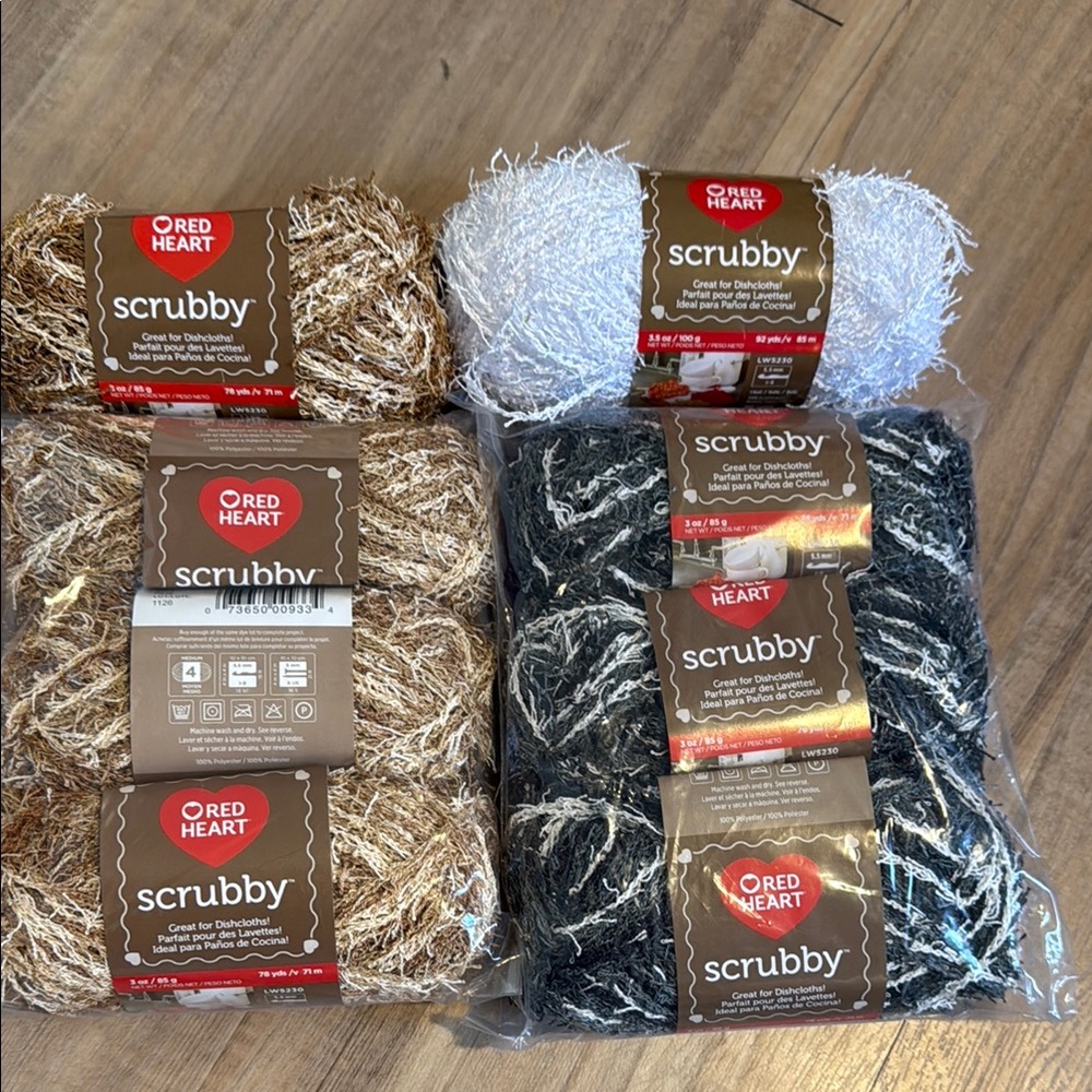 Red Heart Scrubby Yarn Set - Brown, White, Black